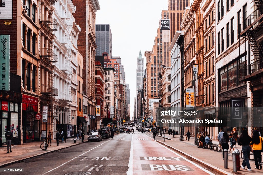 Broadway road going through SoHo shopping district, New York, USA