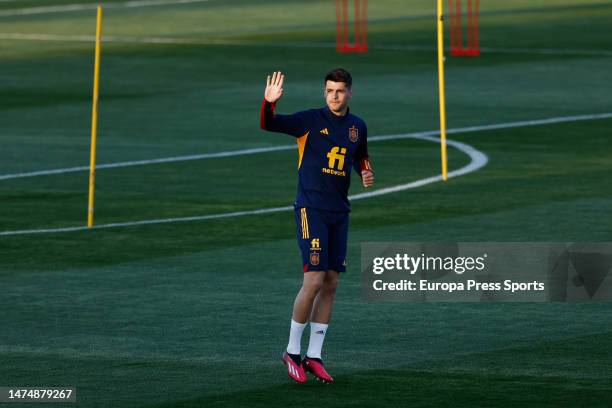 Alvaro Morata during the training session of Spain football team at Ciudad del Futbol on March 20 in Las Rozas, Madrid, Spain.