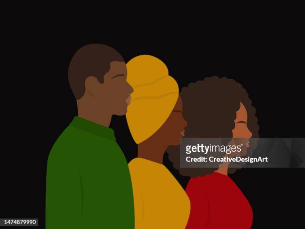 ilustrações, clipart, desenhos animados e ícones de vista lateral do grupo de pessoas afro-americanas. conceito do juneteenth independence day - public celebratory event