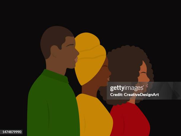 side view of african-american people group. juneteenth independence day concept - black american culture stock illustrations