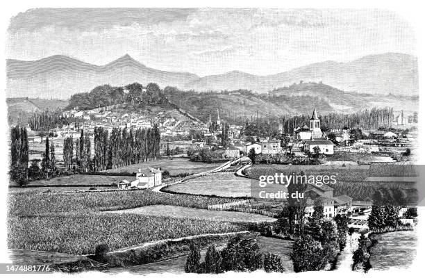 french basque country, saint-jean-pied-de-port - pyrenees stock illustrations