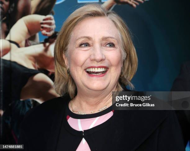 Hillary Clinton poses at the opening night of "Bob Fosse's "Dancin'" on Broadway at The Music Box Theatre on March 19, 2023 in New York City.
