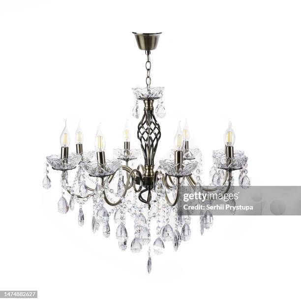 chandelier on white background - chandaleer stock pictures, royalty-free photos & images