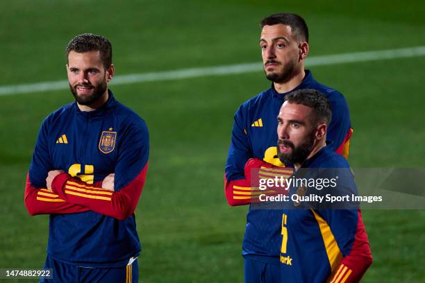 Players of Spain looks on during Spain training session at Ciudad del Futbol on March 20, 2023 in Las Rozas de Madrid, Spain.