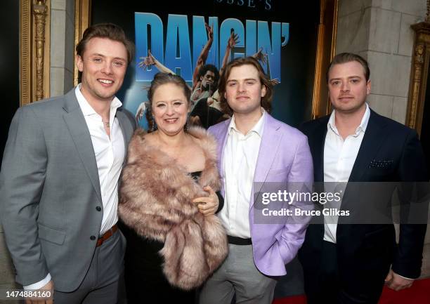 Sean Fosse, Nicole Fosse, Leif Fosse and Sean Fosse pose at the opening night of "Bob Fosse's "Dancin'" on Broadway at The Music Box Theatre on March...