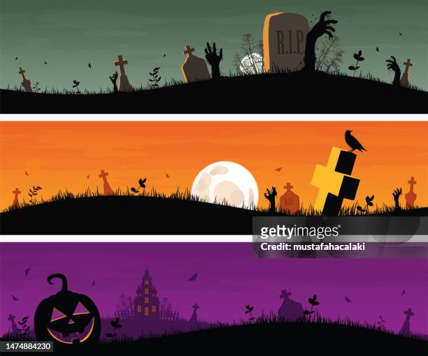 horizontale halloween banner - halloween stock-grafiken, -clipart, -cartoons und -symbole