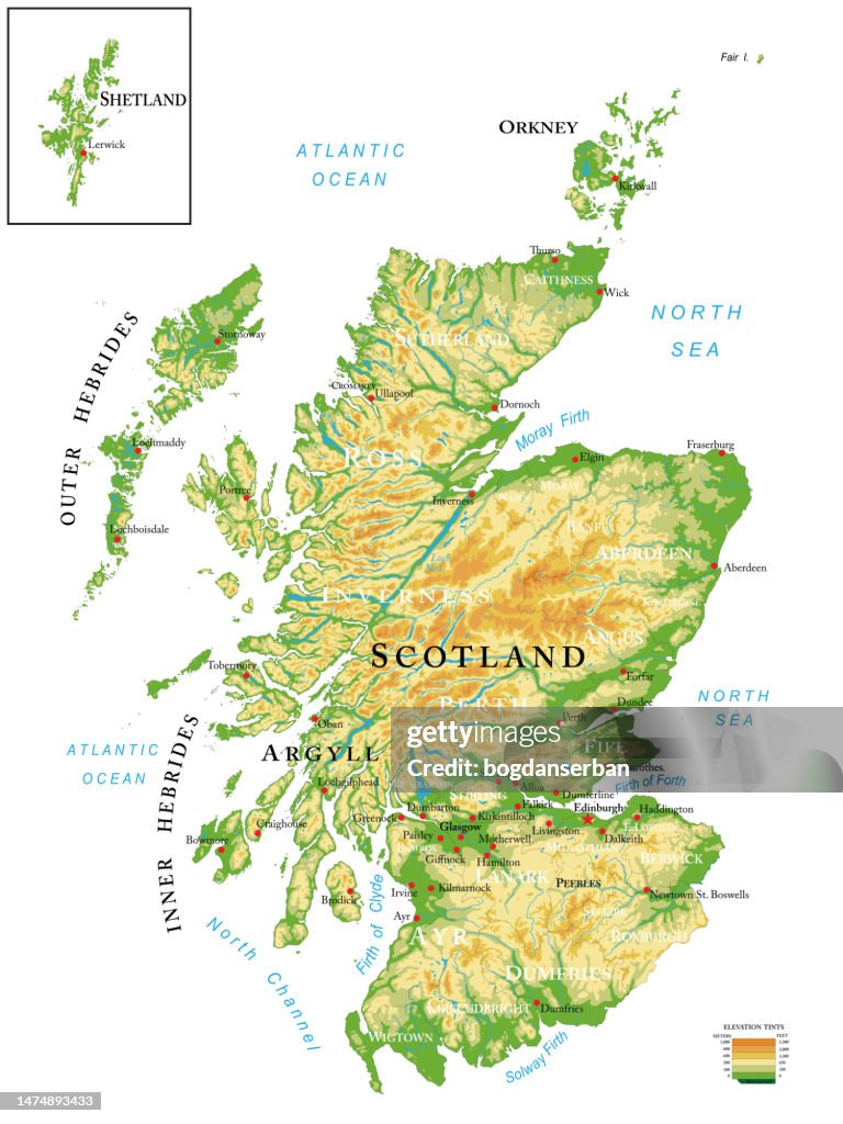 Equirectangular Map Scotland Scotland Highly Detailed Physical Map High-Res Vector Graphic - Getty ...