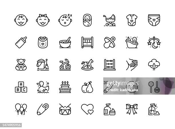 baby thin line icon set serie - menschliche fruchtbarkeit stock-grafiken, -clipart, -cartoons und -symbole