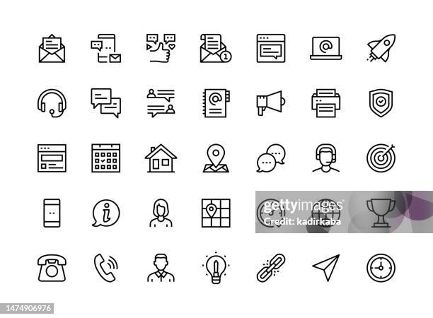 contact us thin line icon set series - call centre headset stock illustrations