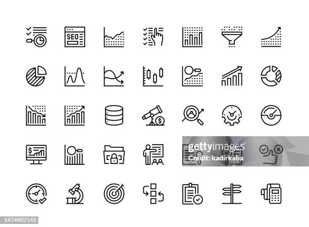 data analytics thin line icon set series - pros and cons stock illustrations