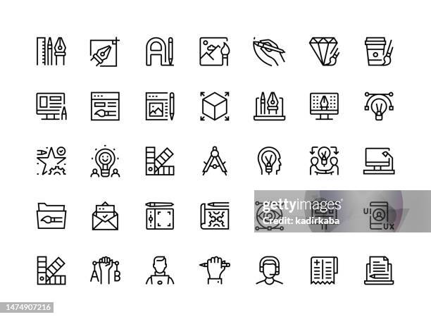 design thinking thin line icon set series - creative director stock illustrations