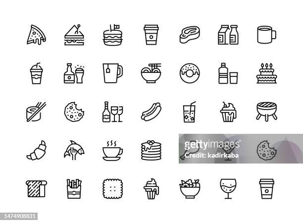 food and drink thin line icon set series - buttermilk biscuit stock illustrations