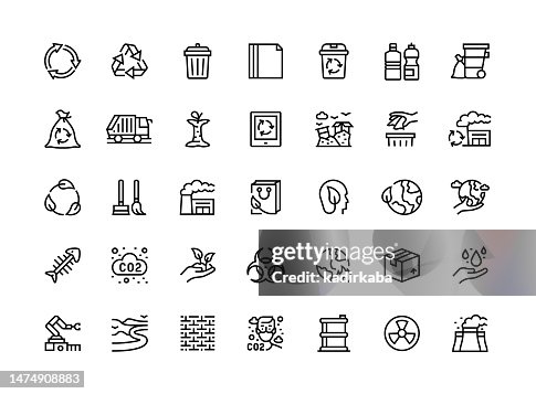 Garbage Elements Thin Line Icon Set Series Garbage Elements Thin Line Icon Set Series