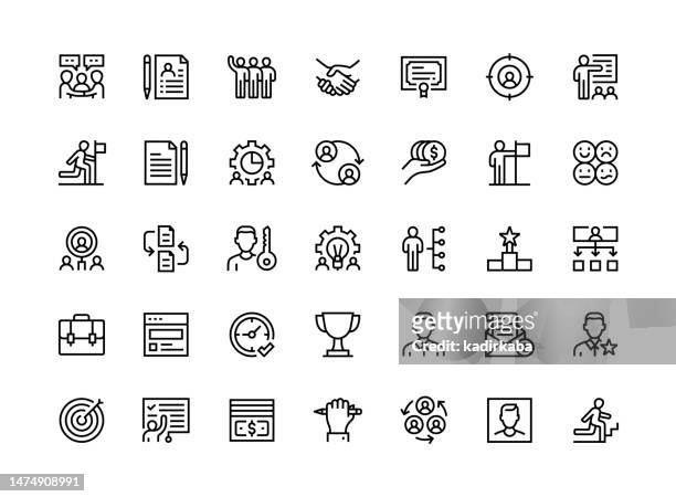 headhunting thin line icon set series - candidate profile stock illustrations