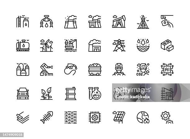 heavy and power industry thin line icon set series - mine icon stock illustrations