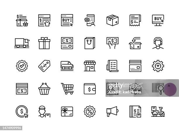 online shopping thin line icon set series - receipt stock illustrations