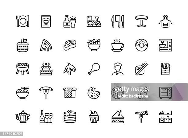 restaurant and food thin line icon set series - chinese takeaway stock illustrations