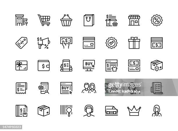 shopping thin line icon set series - gift receipt stock illustrations