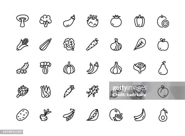 vegetable thin line icon set series - crucifers stock illustrations