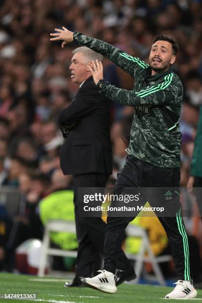 Davide Ancelotti Assistant coach of Real Madrid reacts during the UEFA Champions League round of 16 leg two match between Real Madrid and Liverpool...