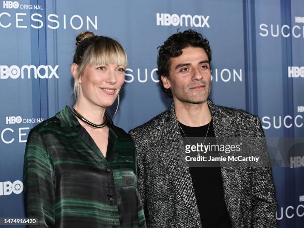 Elvira Lind and Oscar Isaac attend the HBO's "Succession" Season 4 Premiere at Jazz at Lincoln Center on March 20, 2023 in New York City.