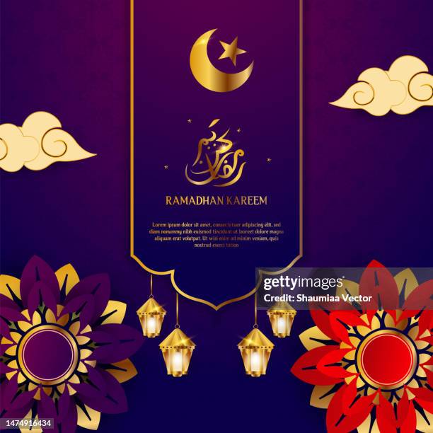 ramadan kareem greeting banner template vector background - arabic calligraphy stock illustrations