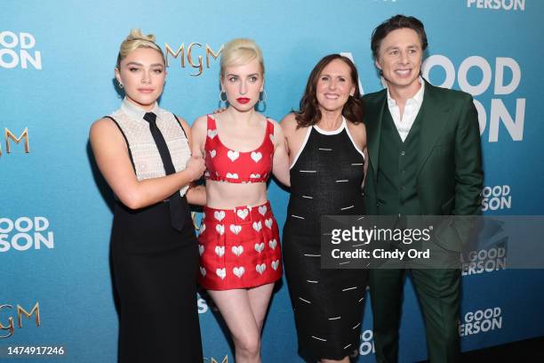 Florence Pugh, Zoe Lister-Jones, Molly Shannon, and Zach Braff attend MGM's "A Good Person" New York Screening at Metrograph on March 20, 2023 in New...