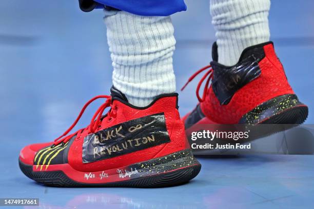 Detailed view of the shoes of Kyrie Irving of the Dallas Mavericks before the game against the Memphis Grizzlies at FedExForum on March 20, 2023 in...