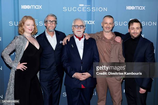 Sarah Snook, Alan Ruck, Brian Cox, Jeremy Strong, and Kieran Culkin attend HBO's "Succession" Season 4 Premiere at Jazz at Lincoln Center on March...