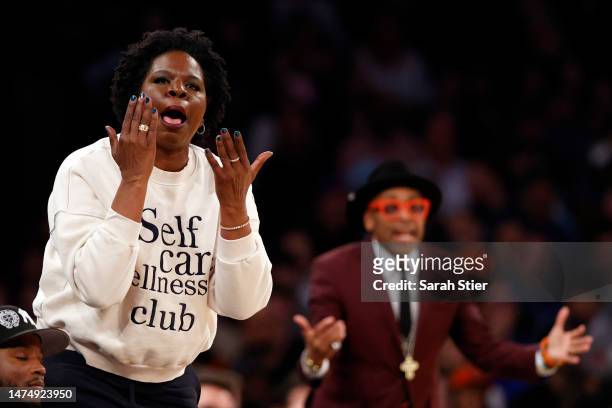 Comedian Leslie Jones and Film Director Spike Lee react during the first half between the Minnesota Timberwolves and the New York Knicks at Madison...