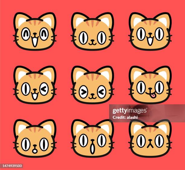 niedliche gesichtsausdruck-ikone der kleinen katze - raubkatze stock-grafiken, -clipart, -cartoons und -symbole