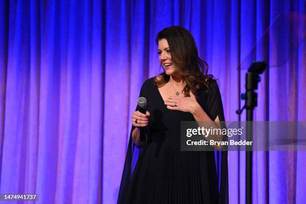 Dr. Tracey Haas, MD, Executive Director of EndoFound speaks on stage during Endometriosis Foundation Of America's 11th Annual Blossom Ball at...