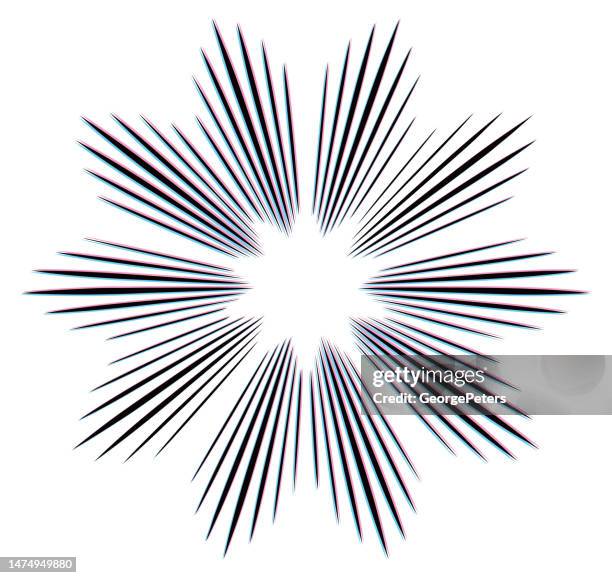 radial symmetrical burst design element with glitch technique - grunge stars and stripes stock illustrations