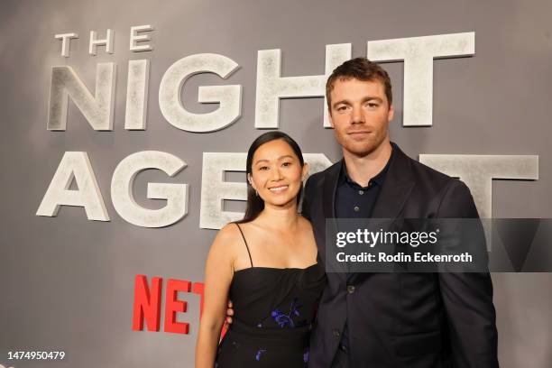 Hong Chau and Gabriel Basso attend the The Night Agent Los Angeles special screening at Netflix Tudum Theater on March 20, 2023 in Los Angeles,...