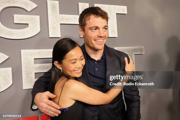 Hong Chau and Gabriel Basso attend the The Night Agent Los Angeles special screening at Netflix Tudum Theater on March 20, 2023 in Los Angeles,...