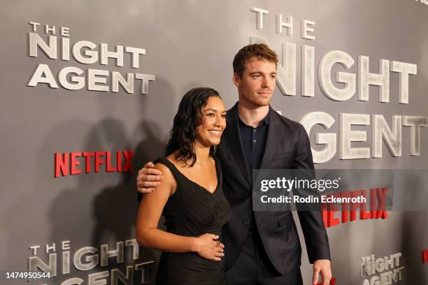 Luciane Buchanan and Gabriel Basso attend the The Night Agent Los Angeles special screening at Netflix Tudum Theater on March 20, 2023 in Los...