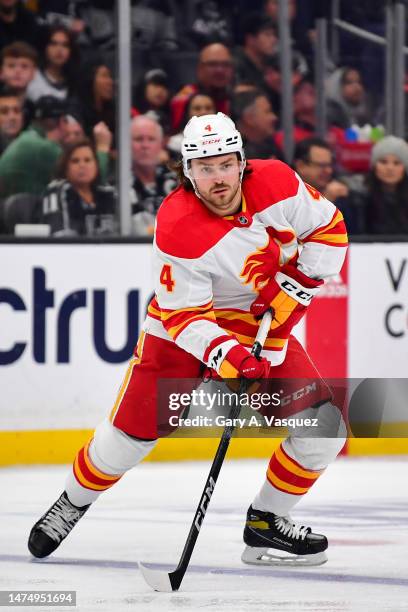 Rasmus Andersson of the Calgary Flames skates on the ice during the second period against the Los Angeles Kings at Crypto.com Arena on March 20, 2023...