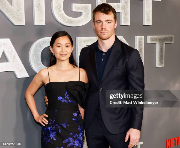 Hong Chau and Gabriel Basso attends the Los Angeles premiere of Netflix's "The Night Agent" at TUDUM Theater on March 20, 2023 in Hollywood,...