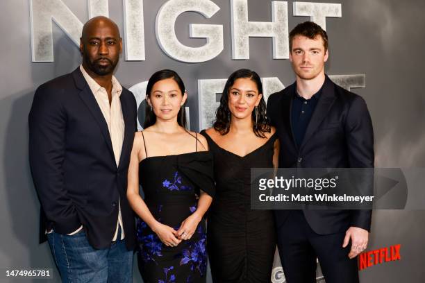 Woodside, Hong Chau, Luciane Buchanan and Gabriel Basso attend the Los Angeles premiere of Netflix's "The Night Agent" at TUDUM Theater on March 20,...