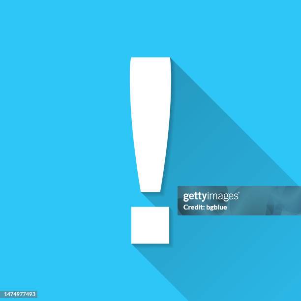 exclamation mark. icon on blue background - flat design with long shadow - exclamation point stock illustrations