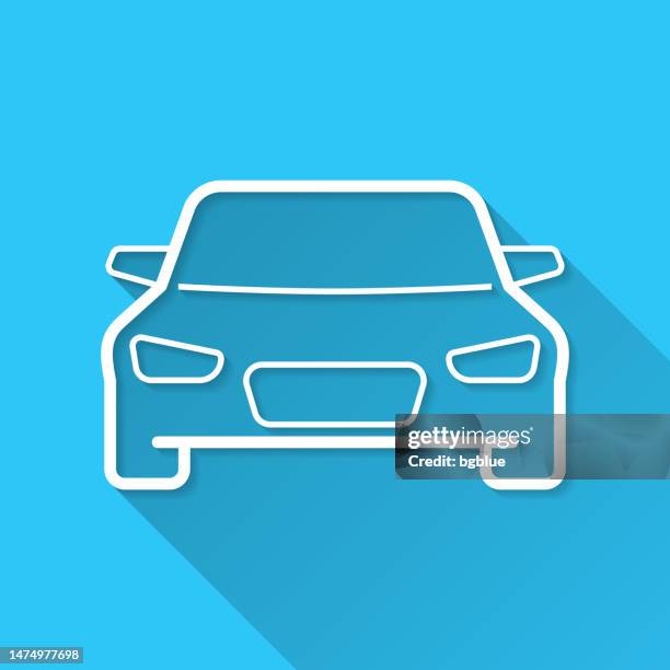 car - front view. icon on blue background - flat design with long shadow - windshield icon stock illustrations
