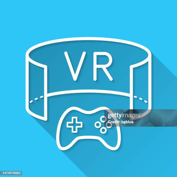 vr game - virtual reality game. icon on blue background - flat design with long shadow - gaming controller white stock illustrations