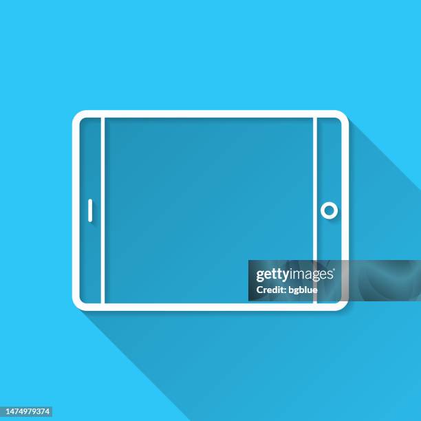 tablet pc - horizontal position. icon on blue background - flat design with long shadow - tablet blank screen stock illustrations