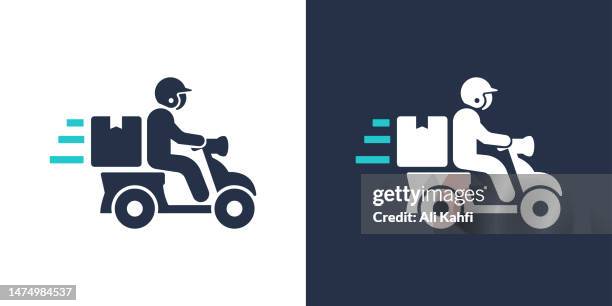 ilustraciones, imágenes clip art, dibujos animados e iconos de stock de icono de mensajero en bicicleta. ilustración vectorial de icono sólido. para diseño de sitios web, logotipo, aplicación, plantilla, interfaz de usuario, etc. - motorcycle logo