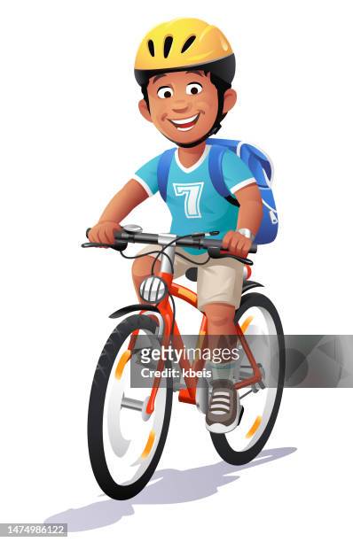 boy with cycling helmet riding bike - 11 12 years stock illustrations