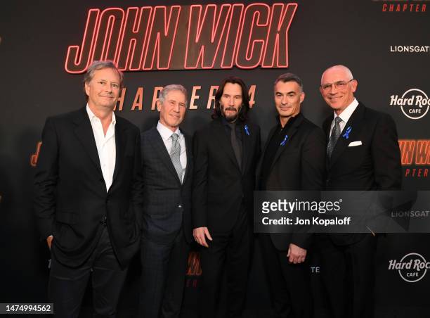 Michael Burns, Jon Feltheimer, Keanu Reeves, Chad Stahelski and Joe Drake attend “John Wick: Chapter 4” Los Angeles Premiere at TCL Chinese Theatre...