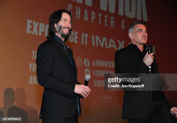 Keanu Reeves and Chad Stahelski attend “John Wick: Chapter 4” Los Angeles Premiere at TCL Chinese Theatre on March 20, 2023 in Hollywood, California.