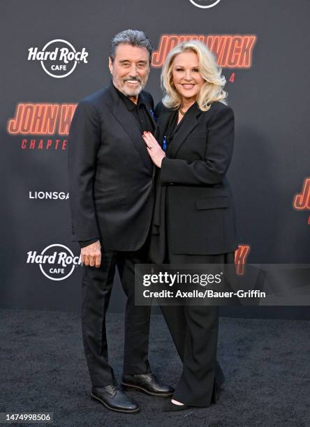 Ian McShane and Gwen Humble attend the Los Angeles Premiere of Lionsgate's "John Wick: Chapter 4" at TCL Chinese Theatre on March 20, 2023 in...