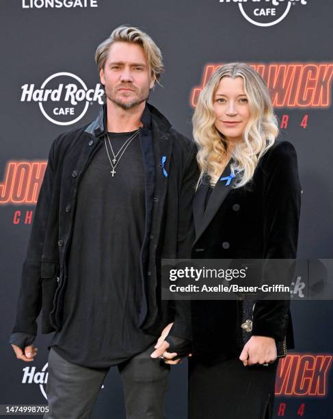 Chad Michael Murray and Sarah Roemer attend the Los Angeles Premiere of Lionsgate's "John Wick: Chapter 4" at TCL Chinese Theatre on March 20, 2023...