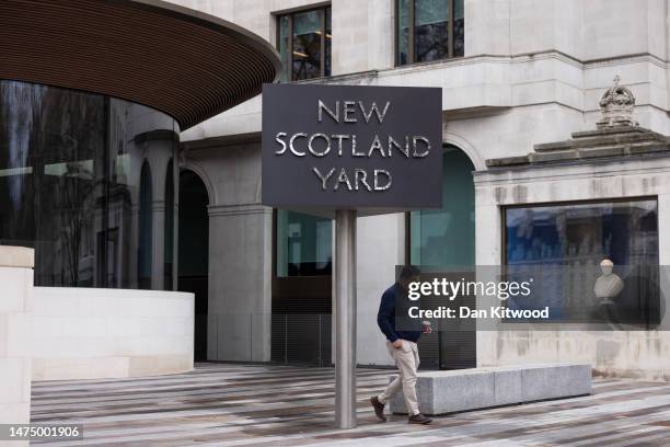 General view of New Scotland Yard on March 21, 2023 in London, England. A report published today of behavioural standards and internal culture of the...